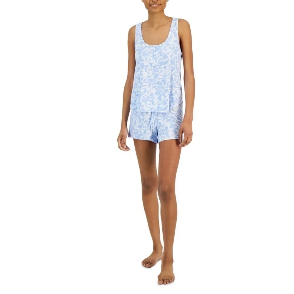 New! Women’s Printed Henley Tank Top & Shorts Sleep Set Size Medium